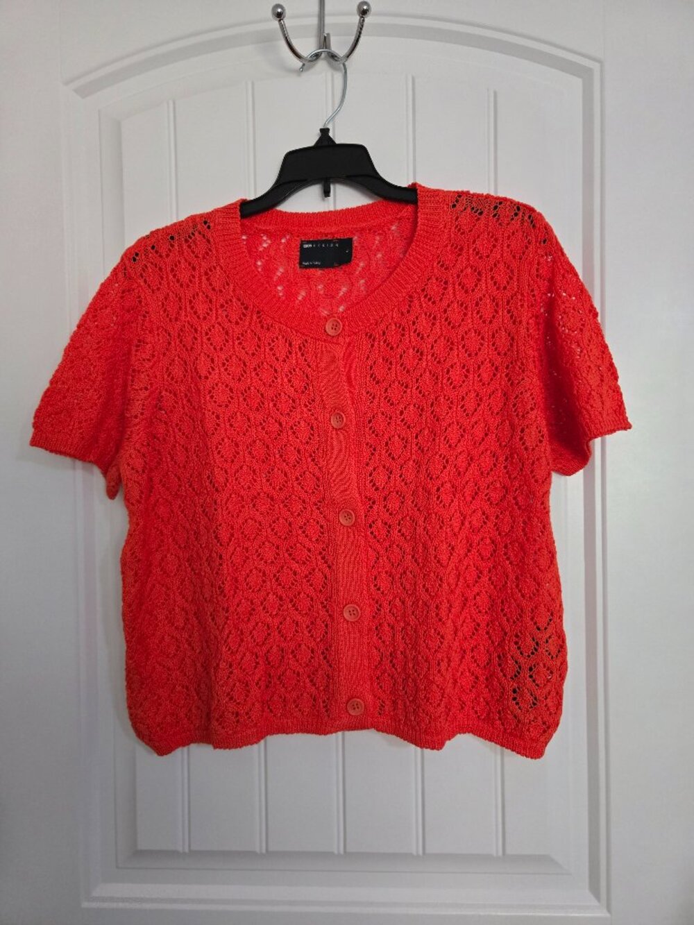 ASOS Design Knit Crochet Cardigan | Short Sleeve | Orange-Red | Size L